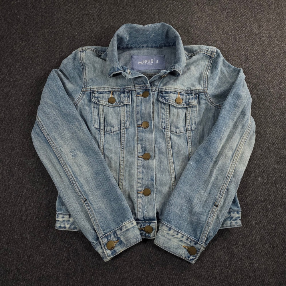 GAP 1969 Denim Jacket Light‎ Wash Distressed Medium Wash Trucker Style Women
